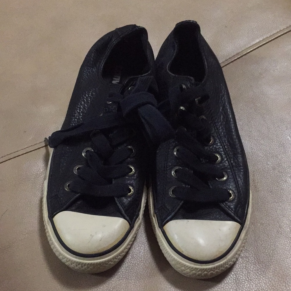 Converse Black Leather Low-Top Sneakers with White Toe Caps